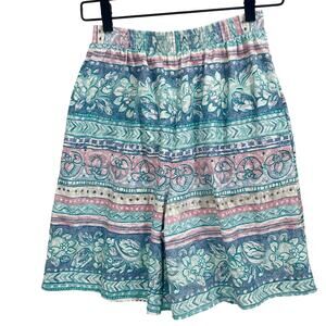 Vintage 90s Floral Stripe High-Rise Casual Boho Mom Shorts - Small